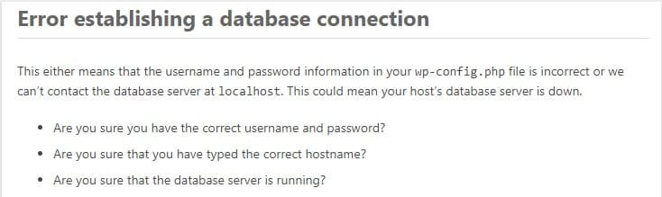 Error Establishing a Database Connection